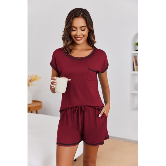 Ekouaer Womens Pajama Sets 2 Piece Soft Short Sleeve Top and Shorts Sleepwear Round Neck Pjs Lounge Set with Pockets