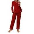 thumbnail image 1 of Ekouaer Womens Pajama Sets 2 piece Lounge Sets for Women V-neck Long Sleeve Top and Elastic Waist Pants with Pockets, 1 of 7