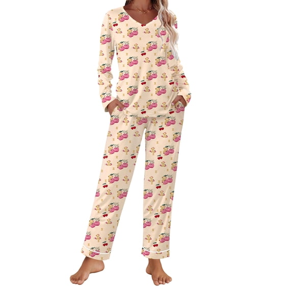 Ekouaer Womens Pajama Sets 2 piece Lounge Sets for Women V-neck Long Sleeve Top and Elastic Waist Pants with Pockets