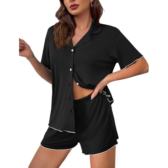 Ekouaer Womens Pajama Sets Button Up Bride Pj Shorts Set 2 Piece Soft Sleepwear Short Sleeve Lounge Sets