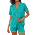 thumbnail image 1 of Ekouaer Womens Pajama Sets Button Up Bride Pjs Set 2 Piece Soft Sleepwear Short Sleeve Lounge Sets with Shorts, 1 of 6