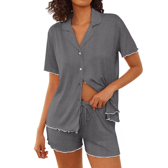Ekouaer Womens Pajama Sets Button Up Bride Pjs Set 2 Piece Soft Sleepwear Short Sleeve Lounge Sets with Shorts