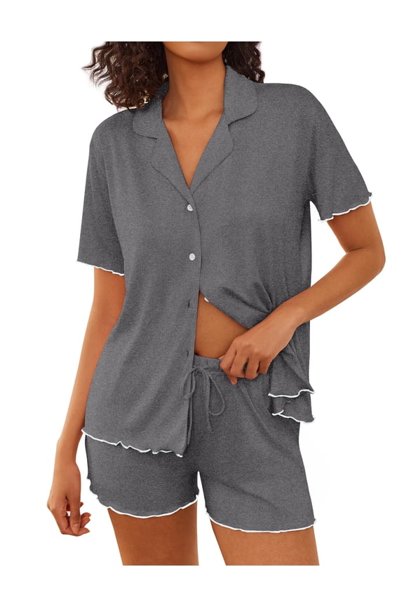 Womens Pajama Sets Button Up Bride Pjs Set 2 Piece Soft Sleepwear Short Sleeve Lounge Sets with Shorts