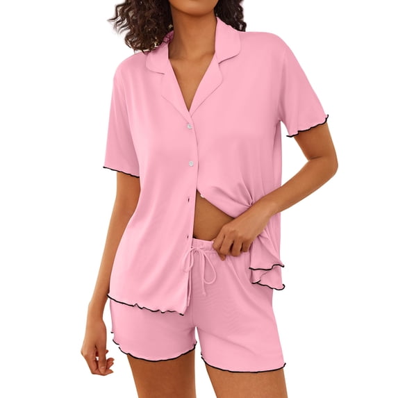 Ekouaer Womens Pajama Sets Button Up Bride Pjs Set 2 Piece Soft Sleepwear Short Sleeve Lounge Sets with Shorts