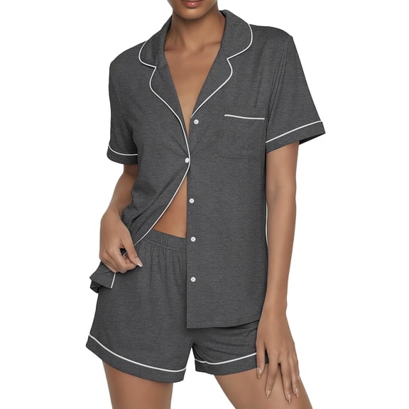 Ekouaer Womens Pajama Sets Button Up Summer Pjs 2 Piece Short Sleeve Sleepwear Lounge Set