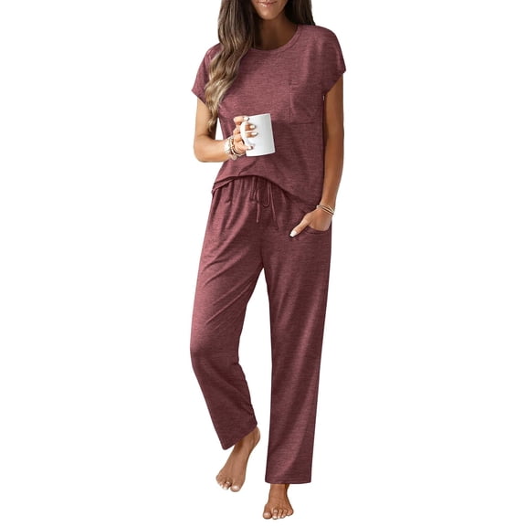 Ekouaer Womens Pajama Sets Cap Sleeve Sleepwear Tops and Long Pants Comfy Pjs 2 Piece Lounge Set with Pockets