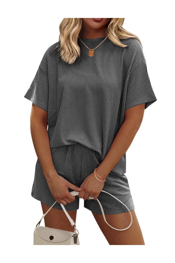 Womens Pajama Sets Short Sleeve Lounge Sets 2 Piece Pjs Tops and Shorts Outfits Matching Loungewear with Pockets