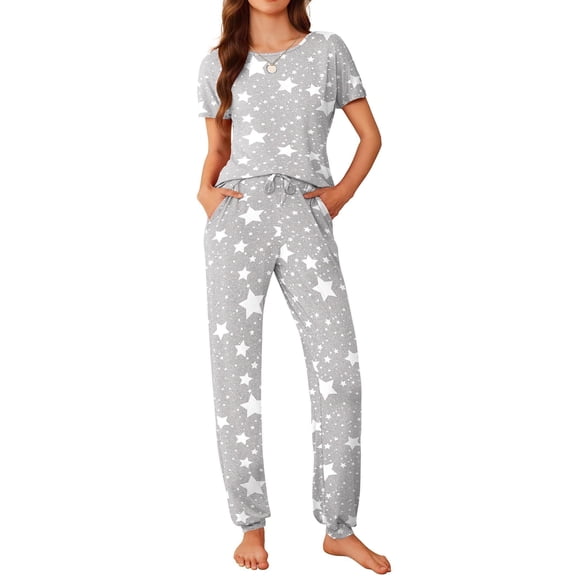 Ekouaer Womens Pajama Sets Short Sleeve Lounge Sets for Women Jogger Pajama Set 2 Piece Pj Sets