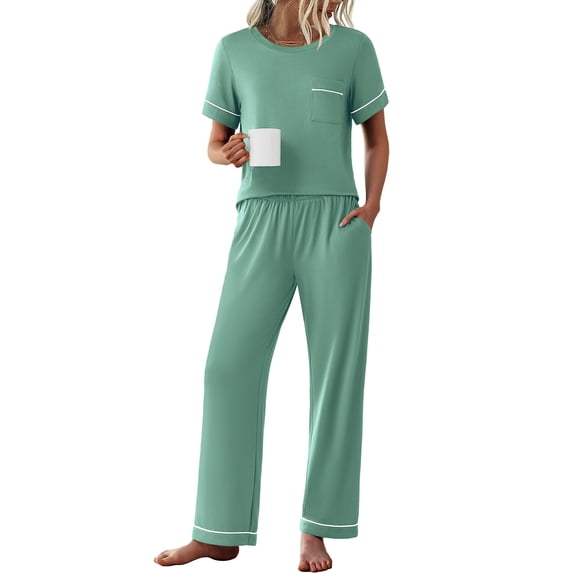 Ekouaer Womens Pajama Sets Short Sleeve Top and Pants 2 Piece Pjs Soft Sleepwear Comfy Lounge Set