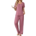 thumbnail image 1 of Ekouaer Womens Pajama Sets Viscose from bamboo Lounge Set Soft Pajamas for Women Set Short Sleeve and Long Pants Sleepwear, 1 of 6