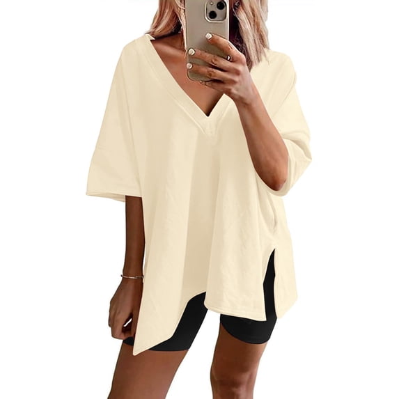 Ekouaer Womens Pajamas 2 Piece Lounge Sets Oversized V Neck T-Shirts Tops Biker Shorts Set Workout Reversible Tracksuit Light Blue M