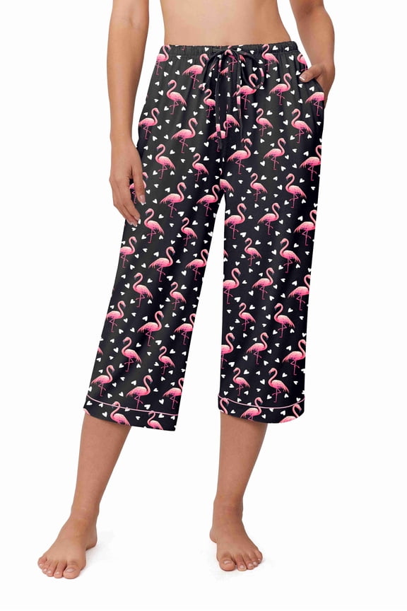 Womens Pajamas Pants Capri Pj Bottoms with Pockets Comfy Drawstring Printed Lounge Soft Sleep Pants
