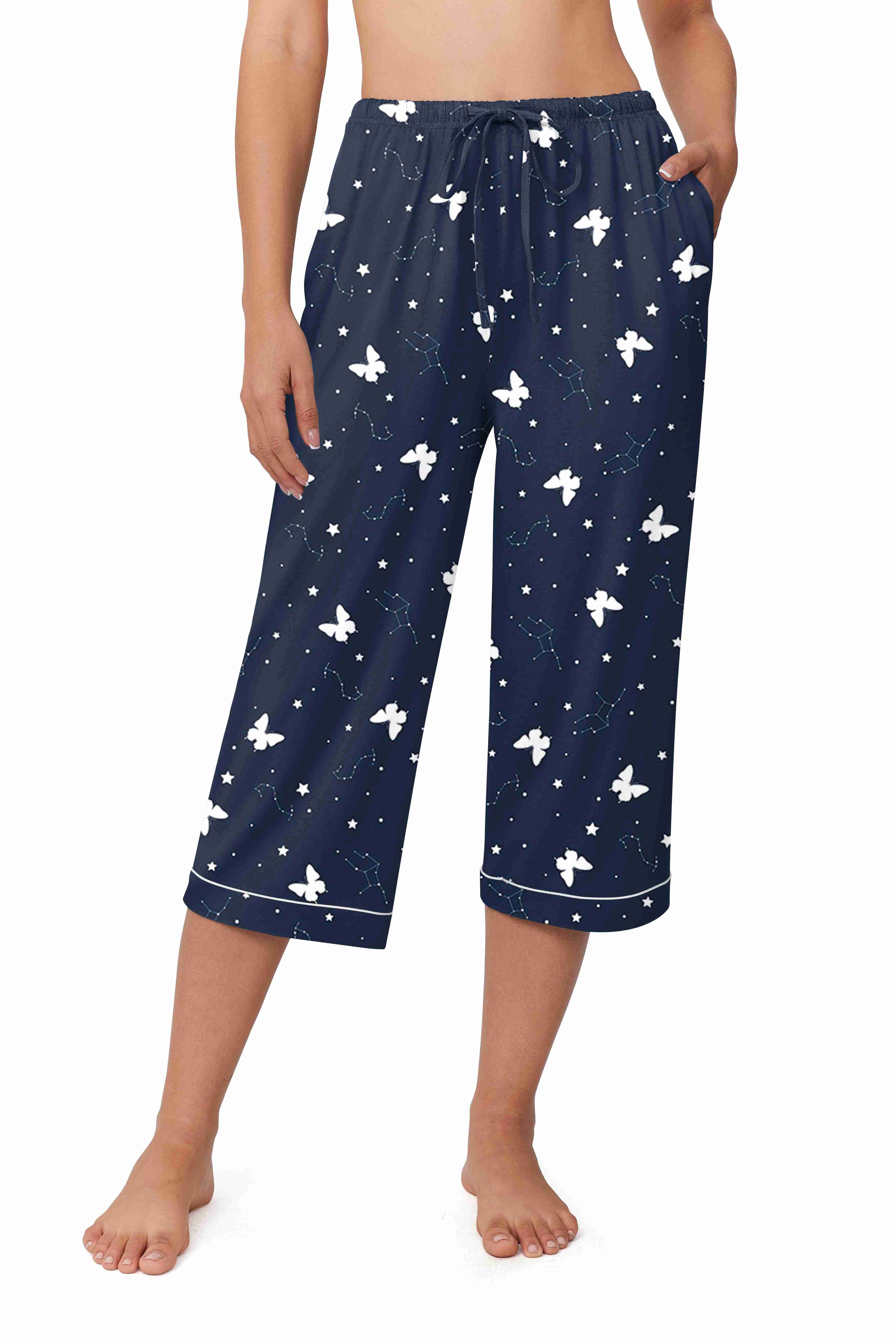 Ekouaer Womens Pajamas Pants Capri Pj Bottoms with Pockets Comfy ...