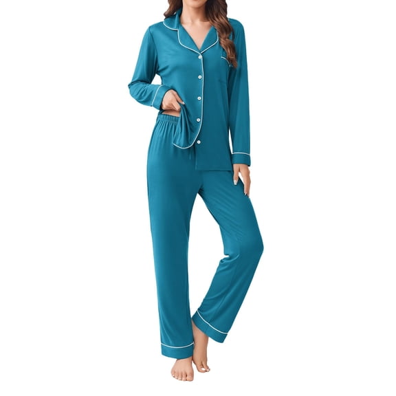 Ekouaer Womens Pajamas Set 2 Piece Button Down Sleepwear Soft Long Sleeve Top and Pants Pjs Lounge Sets