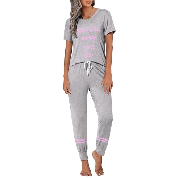 Ekouaer Womens Pajamas Set 2 Piece Lounge Pj Set Short Sleeve Sleepwear Tops with Joggers Pants Loungewear Print Nightwear