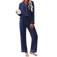 thumbnail image 1 of Ekouaer Womens Pajamas Set Cotton Long Sleeve Button Down Sleepwear Top and Long Pants Set Soft 2 Piece Pjs Lounge Set, 1 of 5