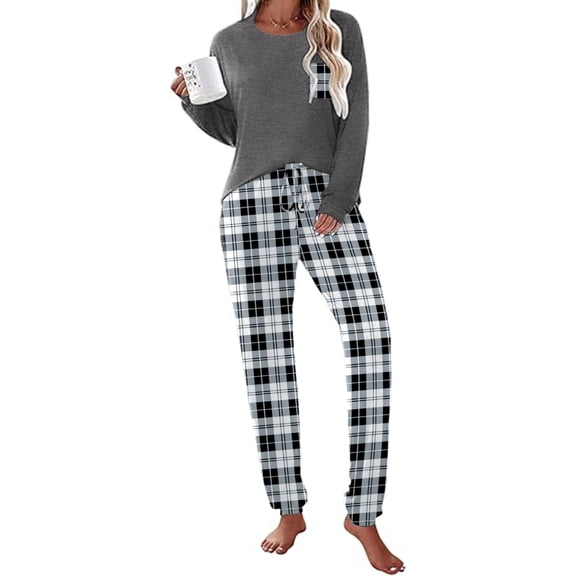 Ekouaer Womens Pajamas Set Long Sleeve Christmas PJ Sets Soft Lounge Set for Women Sleepwear Joggers with Pockets