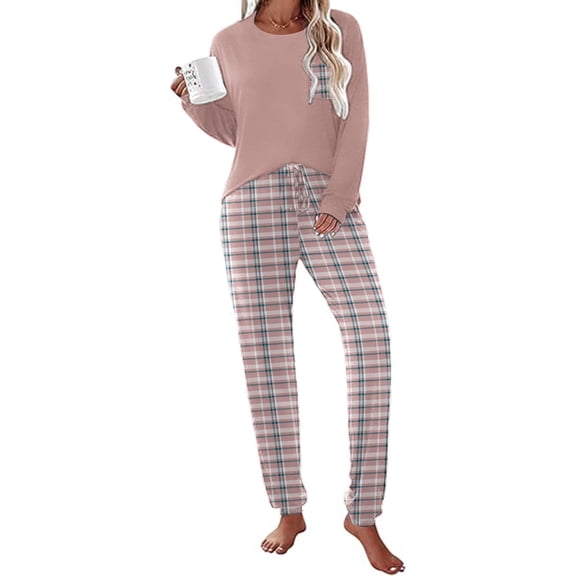 Ekouaer Womens Pajamas Set Long Sleeve Christmas PJ Sets Soft Lounge Set for Women Sleepwear Joggers with Pockets