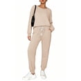thumbnail image 1 of Ekouaer Womens Pajamas Set Ribbed Knit Long Sleeve Pullover Top Jogger Pants Set 2 Piece Lounge Set Sleepwear Tracksuit, 1 of 7
