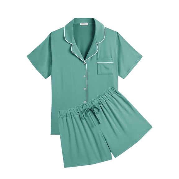 Ekouaer Womens Pajamas Set Soft Classic Notch Collar Bride Pjs Comfy Short Sleeve Sleepwear Loungewear