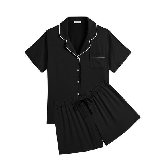 Ekouaer Womens Pajamas Set Soft Classic Notch Collar Bride Pjs Comfy Short Sleeve Sleepwear Loungewear