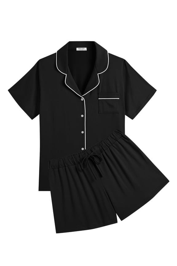 Womens Pajamas Set Soft Classic Notch Collar Bride Pjs Comfy Short Sleeve Sleepwear Loungewear