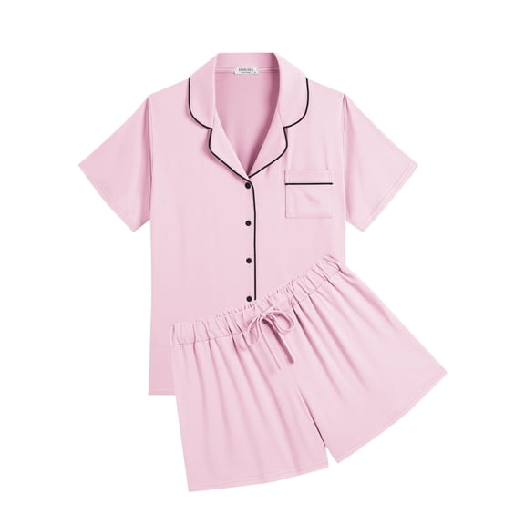 Ekouaer Womens Pajamas Set Soft Classic Notch Collar Bride Pjs Comfy Short Sleeve Sleepwear Loungewear