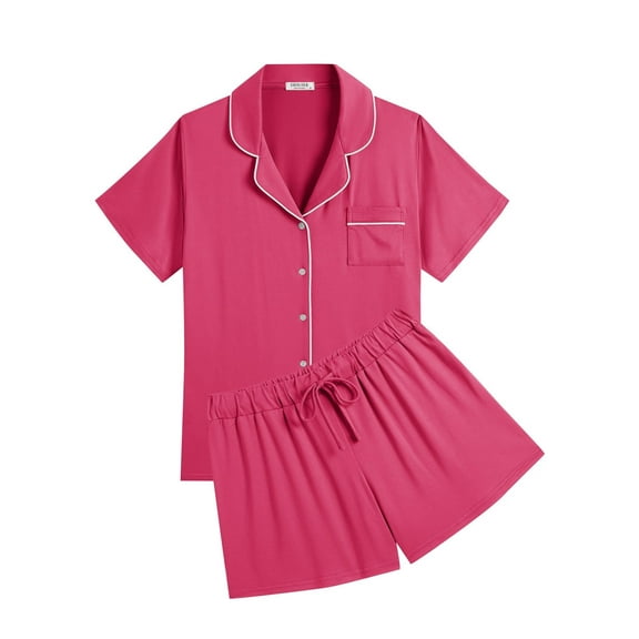 Ekouaer Womens Pajamas Set Soft Classic Notch Collar Bride Pjs Comfy Short Sleeve Sleepwear Loungewear