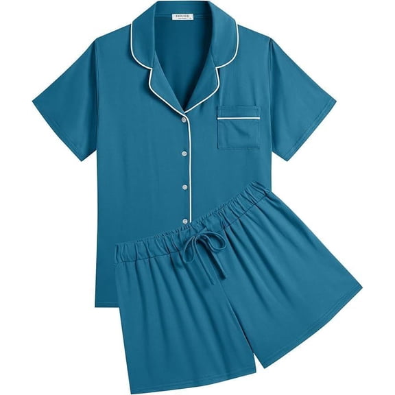 Ekouaer Womens Pajamas Set Soft Classic Notch Collar Bride Pjs Comfy Short Sleeve Sleepwear Loungewear