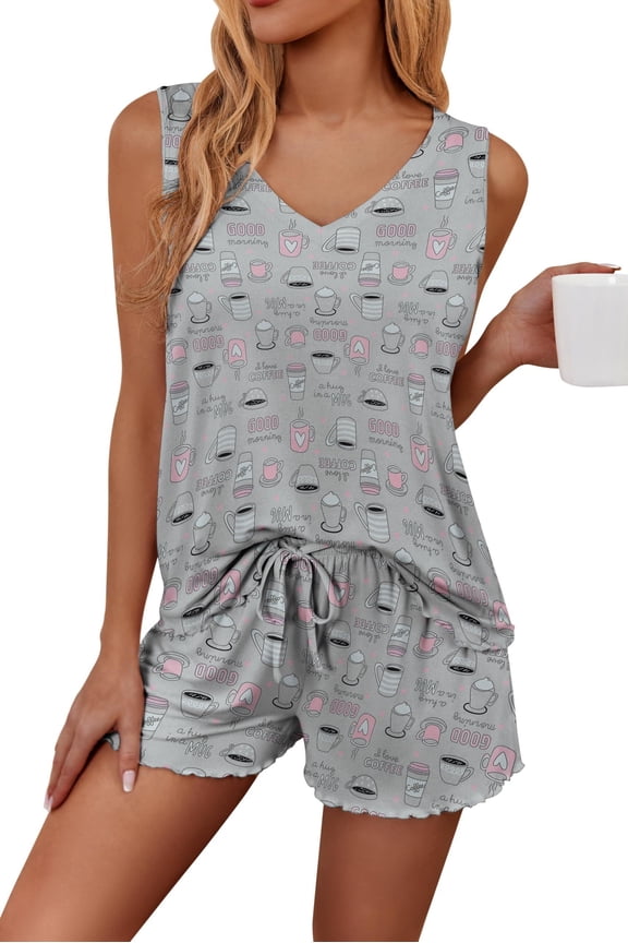 Womens Pajamas Set Soft Comfy Sleeveless Sleepwear Tank and Shorts Pj Set Summer 2 Piece Loungewear