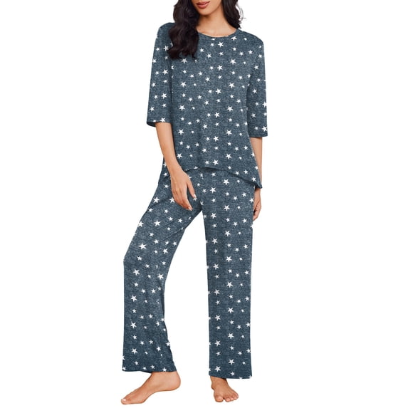 Ekouaer Womens Pajamas Sets 2 Piece Lounge Set 3/4 Sleeve Tops and Long Pants Soft Pjs Loungewear with Pockets