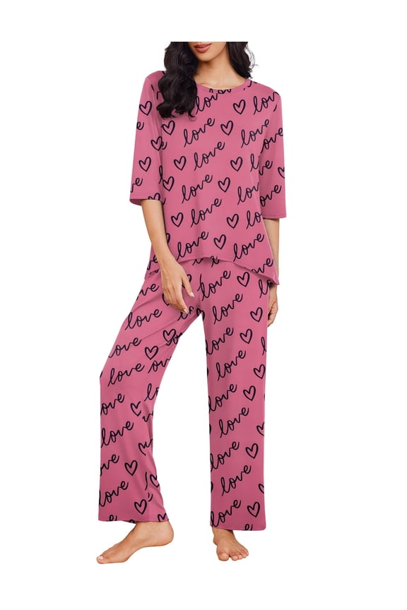 Womens Pajamas Sets 2 Piece Lounge Set 3/4 Sleeve Tops and Long Pants Soft Pjs Loungewear with Pockets