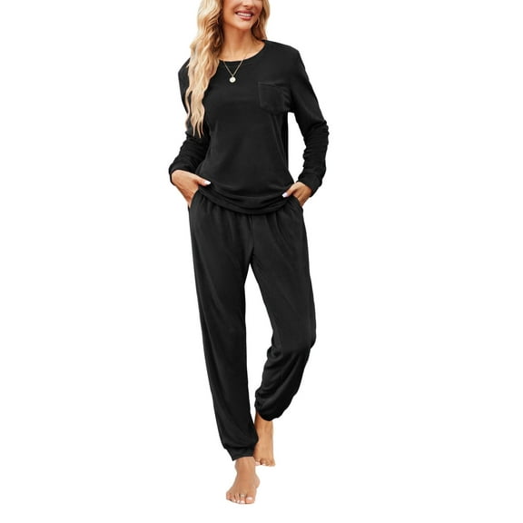 Ekouaer Womens Pajamas Sets Long Sleeve Soft Sleepwear 2 Piece Velvet Pjs Lounge Sets with Pockets