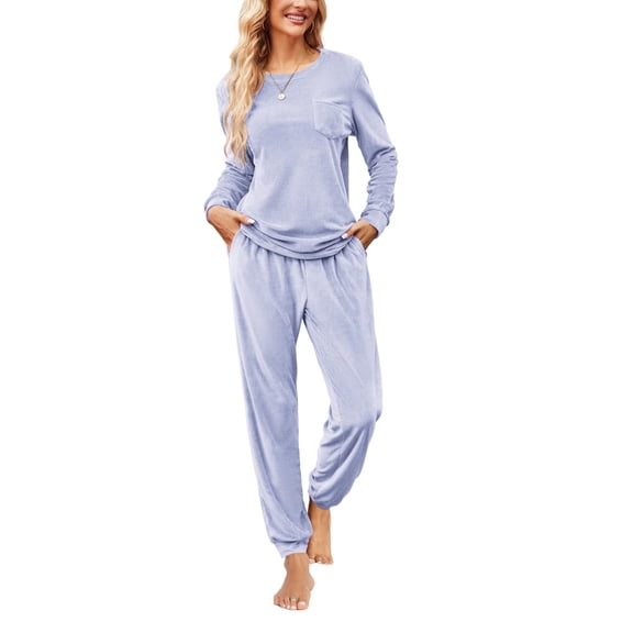 Ekouaer Womens Pajamas Sets Long Sleeve Soft Sleepwear 2 Piece Velvet Pjs Lounge Sets with Pockets