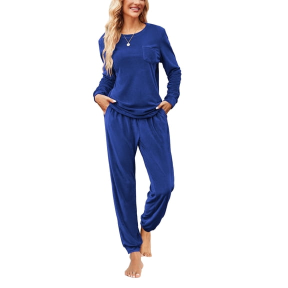 Ekouaer Womens Pajamas Sets Long Sleeve Soft Sleepwear 2 Piece Velvet Pjs Lounge Sets with Pockets