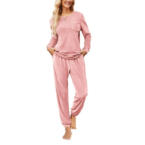 Ekouaer Womens Pajamas Sets Long Sleeve Soft Sleepwear 2 Piece Velvet Pjs Lounge Sets with Pockets