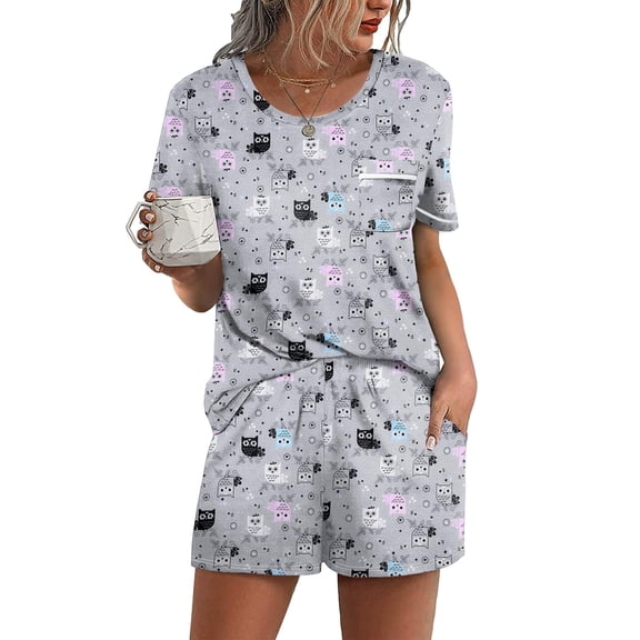 Ekouaer Womens 2-Piece Pajama Set Soft Short Sleeve Lounge Set with Pocket