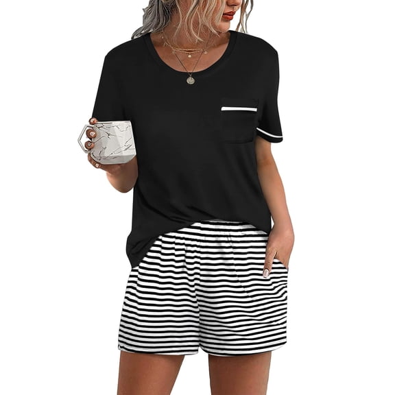 Ekouaer Womens 2-Piece Pajama Set Soft Short Sleeve Lounge Set with Pocket
