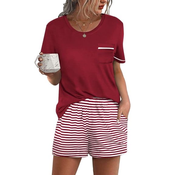 Ekouaer Womens 2-Piece Pajama Set Soft Short Sleeve Lounge Set with Pocket