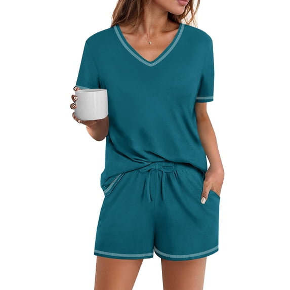 Ekouaer Womens Pajamas Sets Soft Pjs Short Sleeve Lounge Sets Casual Two Piece Pjs With Pockets
