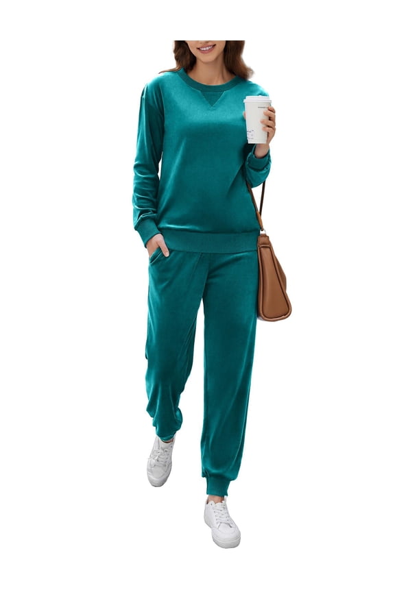 Womens Pajamas Sets Velvet Long Sleeve Jogger Pjs Soft Sleepwear 2 Piece Lounge Sets Casual Tracksuits