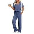 thumbnail image 1 of Ekouaer Lounge Sets for Women Ribbed Pajama Set Short Sleeve Top and Long Pants Set with Pockets Sleep Set, 1 of 7