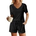 thumbnail image 1 of Ekouaer Women's Ribbed Knit Lounge Sets Short Sleeve 2-Piece Outfit Sleepwear Set, 1 of 7