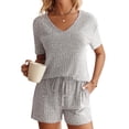 thumbnail image 1 of Ekouaer Womens 2 Piece Lounge Sets Summer Two Piece Outfits Ribbed Knit V Neck Short Sleeve Tee and Pockets Shorts Sets, 1 of 7