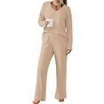 thumbnail image 1 of Ekouaer Womens Ribbed Knit Pajamas Set V Neck Long Sleeve Pj Set 2 Piece Matching Sleepwear Top and Pant Loungewear, 1 of 6
