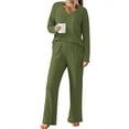 thumbnail image 1 of Ekouaer Womens Ribbed Knit Pajamas Set V Neck Long Sleeve Pj Set 2 Piece Loungewear Casual Sleepwear, 1 of 6