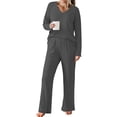 thumbnail image 1 of Ekouaer Womens Ribbed Knit Pajamas Set V Neck Long Sleeve Pj Set 2 Piece Matching Sleepwear Top and Pant Loungewear, 1 of 6