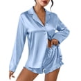 thumbnail image 1 of Ekouaer Womens Satin Pajama Sets Long Sleeve Top and Shorts Lounge Set Button Down Sleepwear, 1 of 6