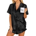 thumbnail image 1 of Ekouaer Womens Button Down Sleepwear Satin 2 Piece Silk Loungewear Shorts Set Notch Collar Nightwear Ruffle Lingerie Outfits, 1 of 7