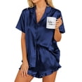 thumbnail image 1 of Ekouaer Womens Satin Pajamas Set Button Down 2 Piece Silk Pjs Shorts Set Ruffle Lingerie Notch Collar Sleepwear, 1 of 6